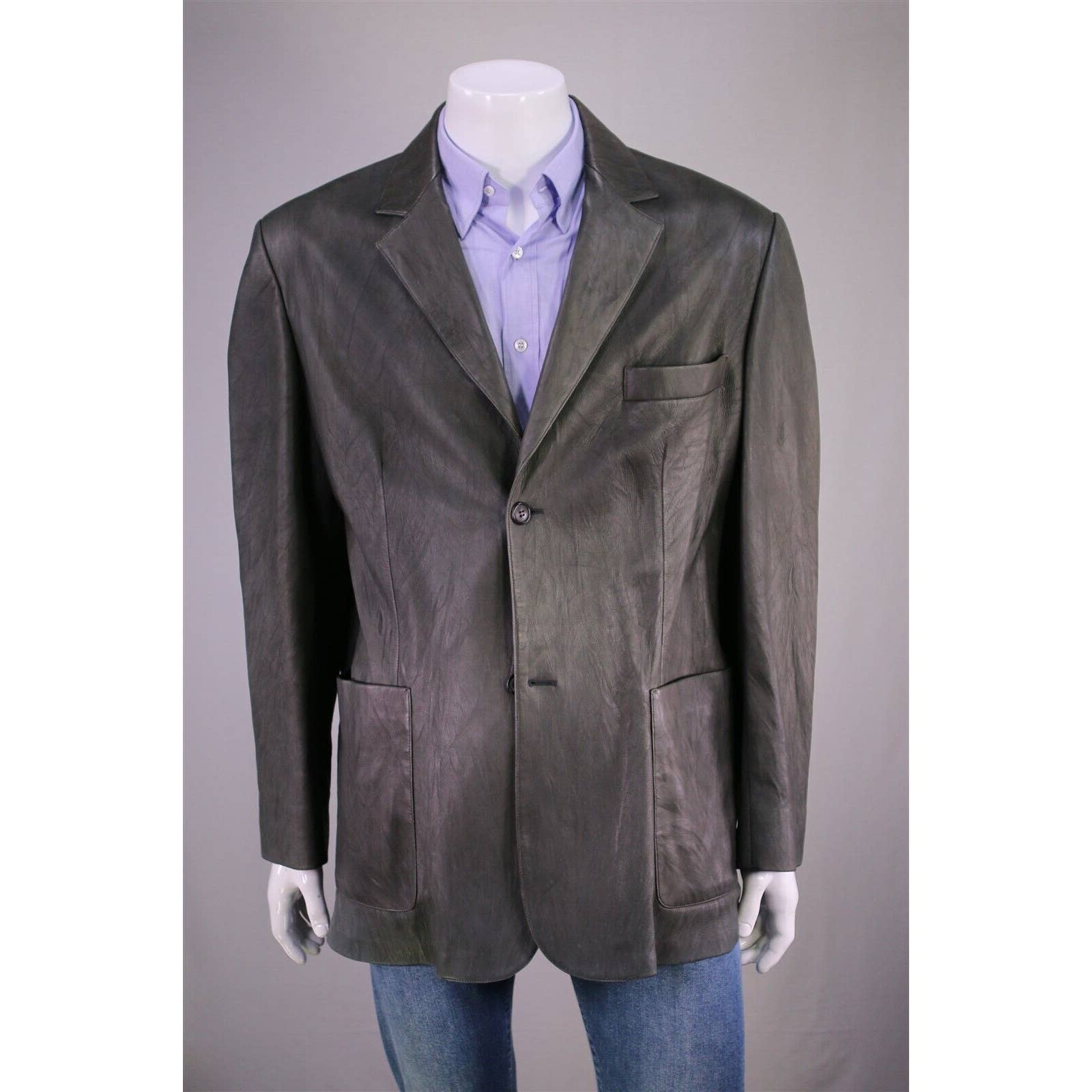 Seraphin Smoke Gray Deer Leather 2-Btn Blazer Jacket Us 48/Xxl